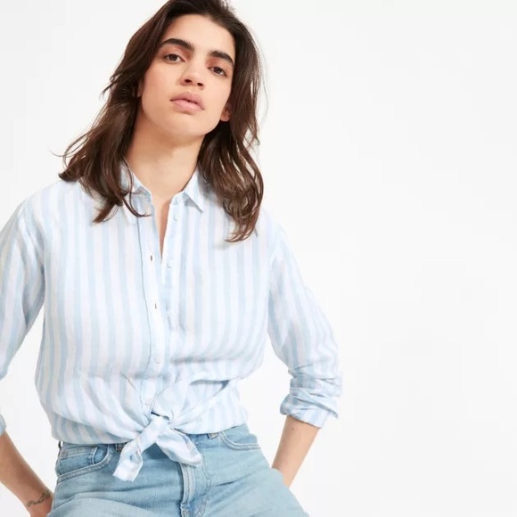 Everlane Tops - NWT Everlane The Linen Relaxed Button Down Shirt in Blue and White Striped